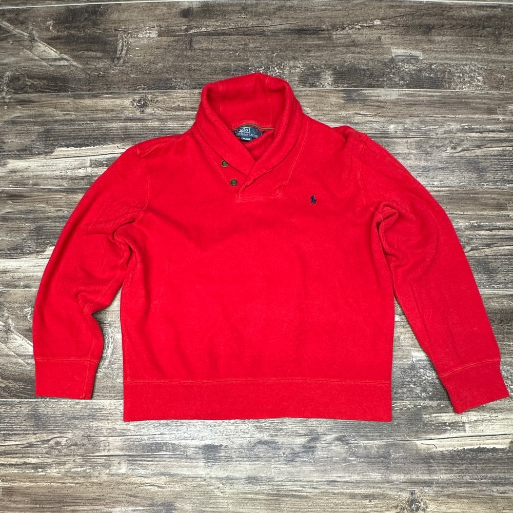 Polo Ralph Lauren Red Shawl Collar Sweatshirt Mens Large GUC